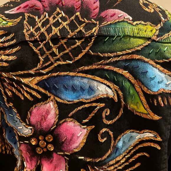 Exquisite Hand-Painted & Beaded Denim Jacket - Artist Signed - Picture 7 of 7